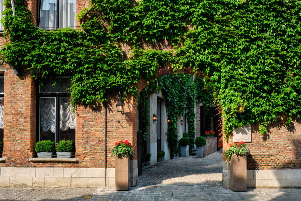 Arch way in street of Bruges