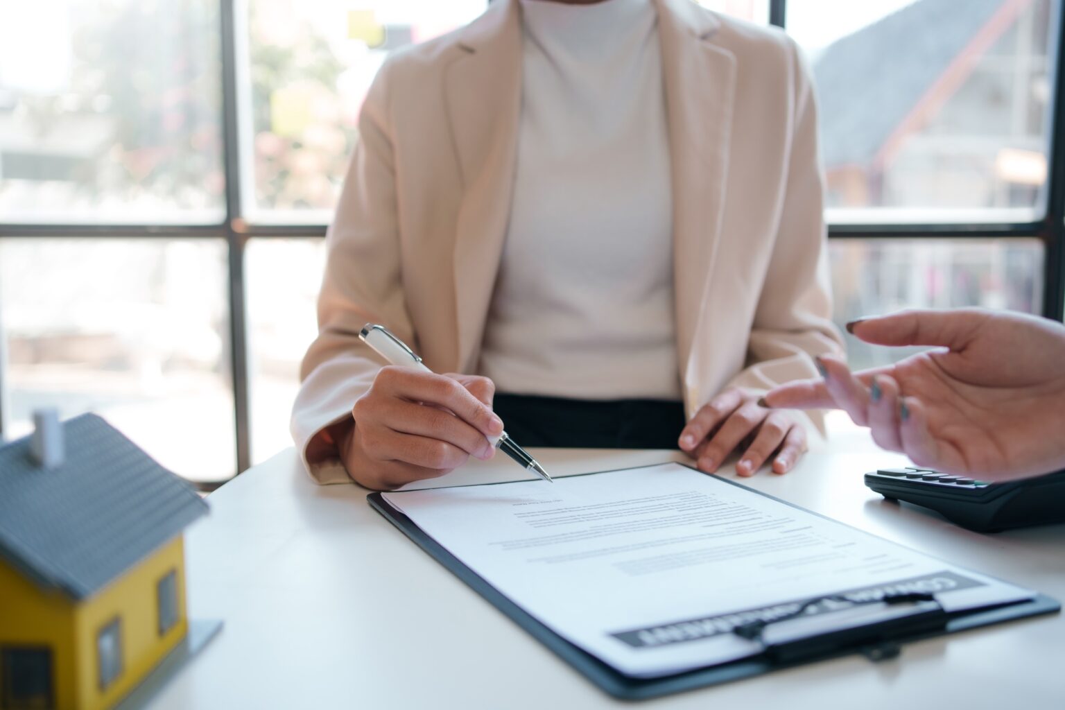 Customer discussing for the contract to buy home and insurance or loan real estate or property.